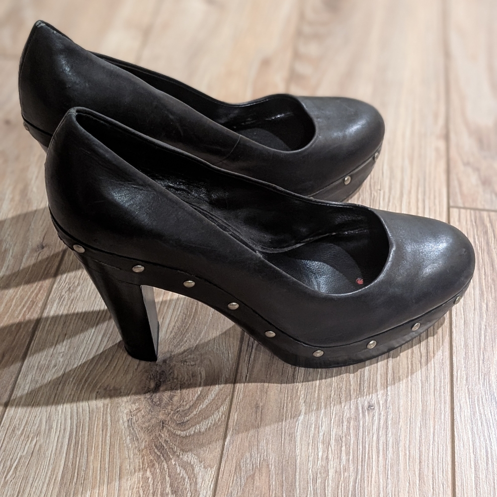 Coach Black Platform Heels with Studded Embellishments
